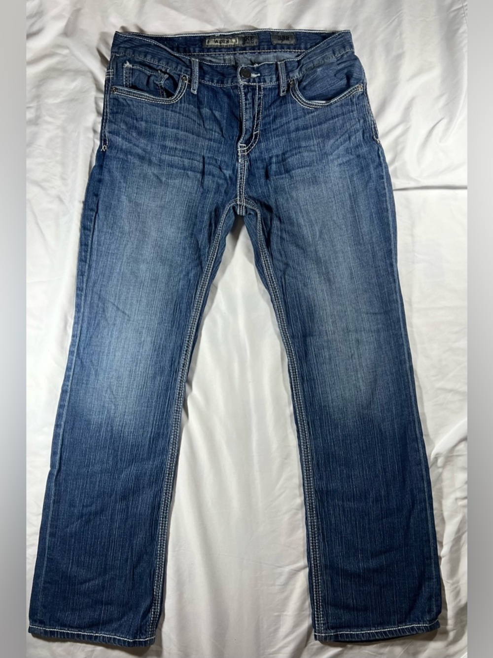 BKE Aiden Men's Slim Bootcut Jeans 33R - Thick Stitch Medium Wash Y2K Western